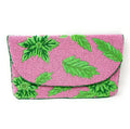 Tropical Beaded Clutch Purse, Pink Green Clutch Bag, Beaded Clutch Purse, Pink Beaded Bag, Party Clutch Purse, Unique Tropical Purse Bag