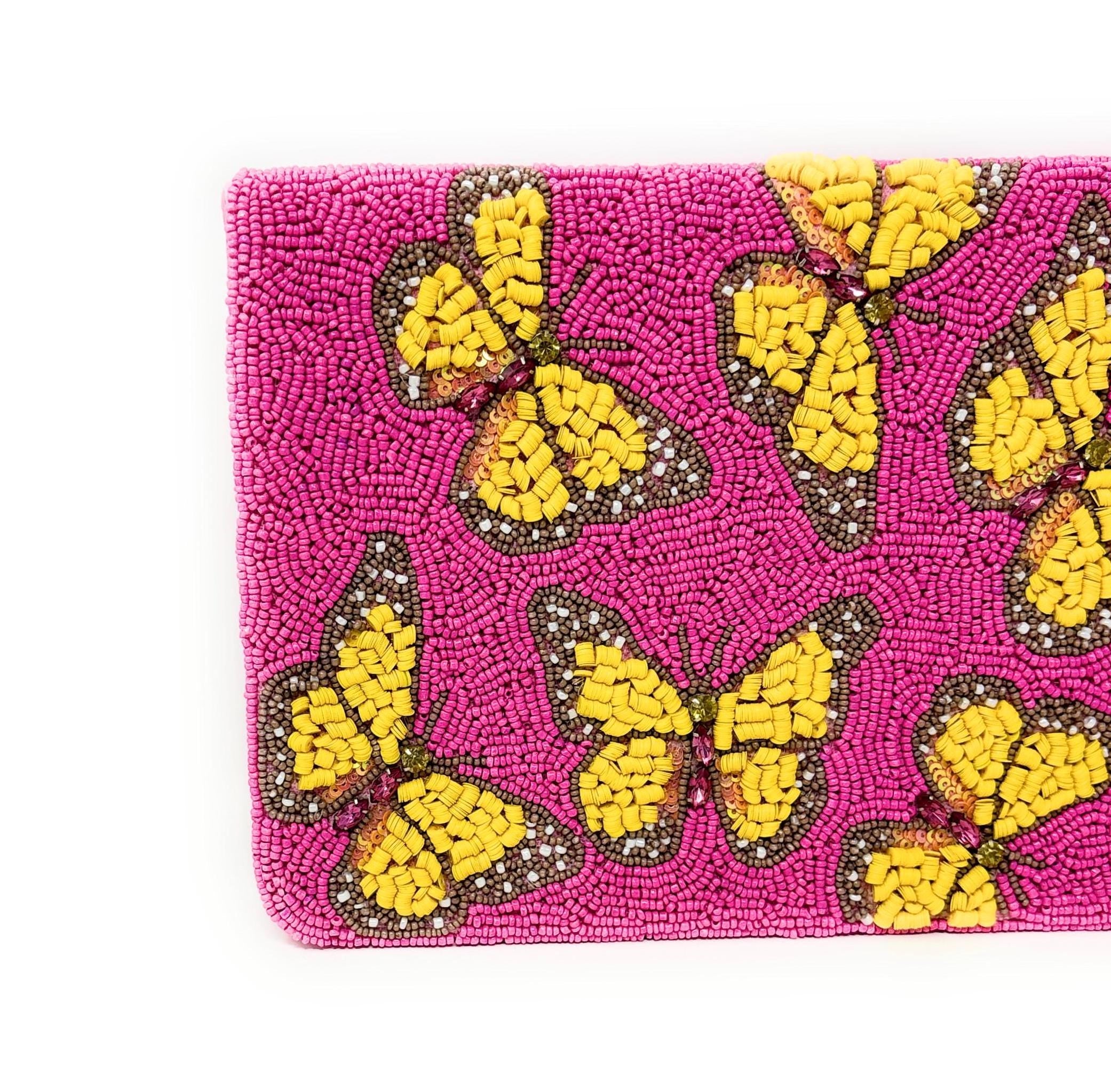 Butterfly Beaded Clutch Purse, Pink Clutch Bag, Butterfly Clutch Purse Beaded, Party Clutch Purse, Birthday Gift, Butterfly Crossbody Bag