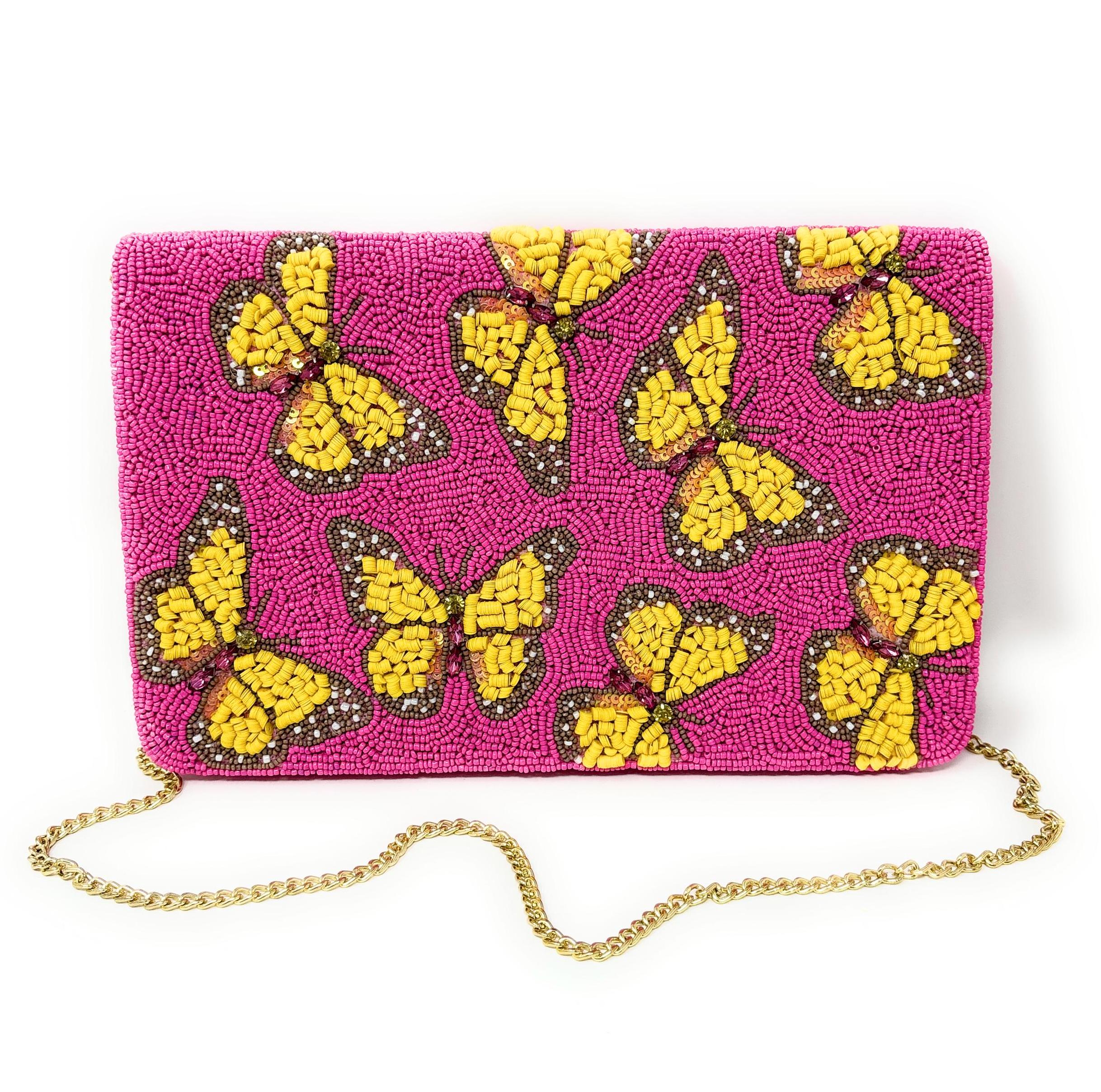Butterfly Beaded Clutch Purse, Pink Clutch Bag, Butterfly Clutch Purse Beaded, Party Clutch Purse, Birthday Gift, Butterfly Crossbody Bag