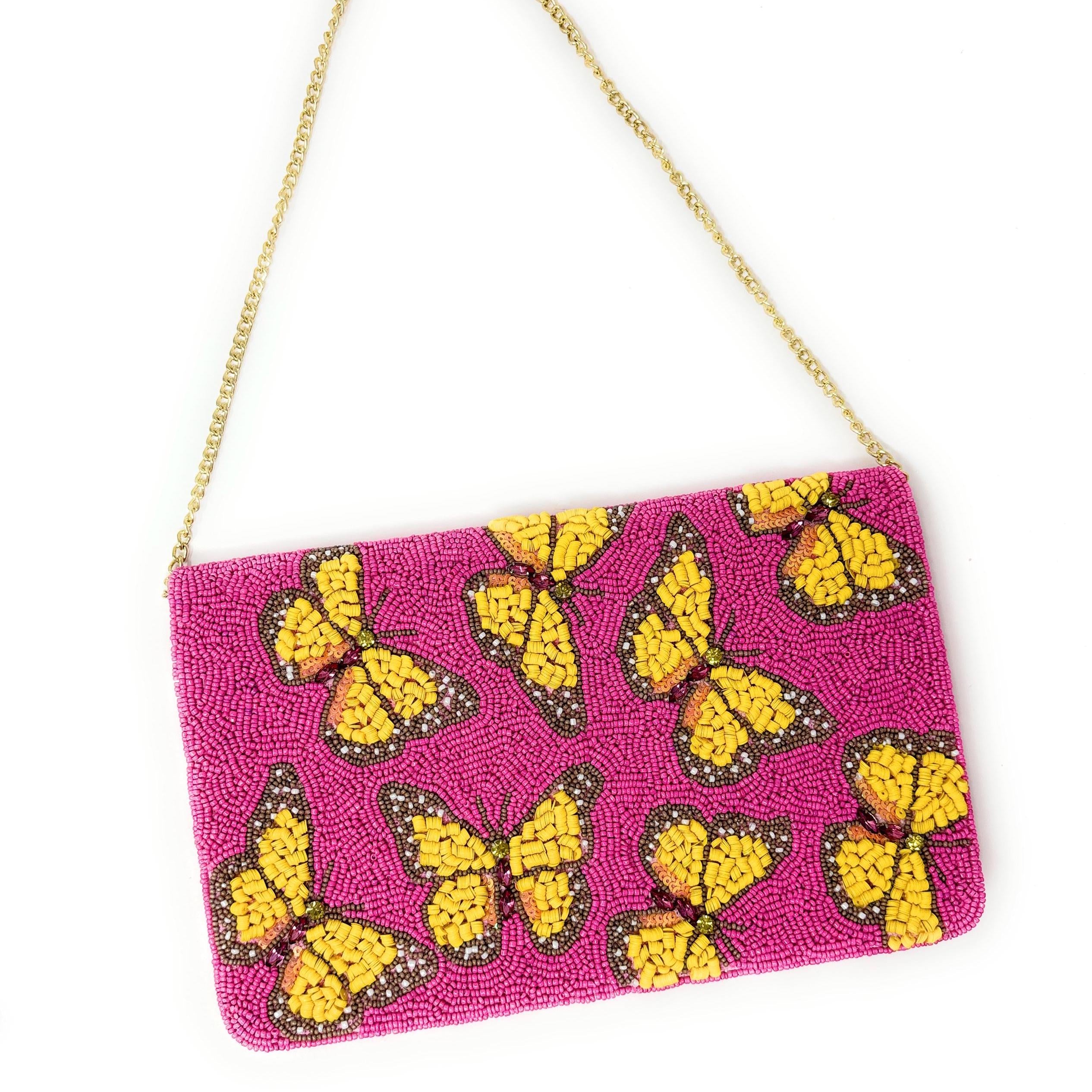 Butterfly Beaded Clutch Purse, Pink Clutch Bag, Butterfly Clutch Purse Beaded, Party Clutch Purse, Birthday Gift, Butterfly Crossbody Bag