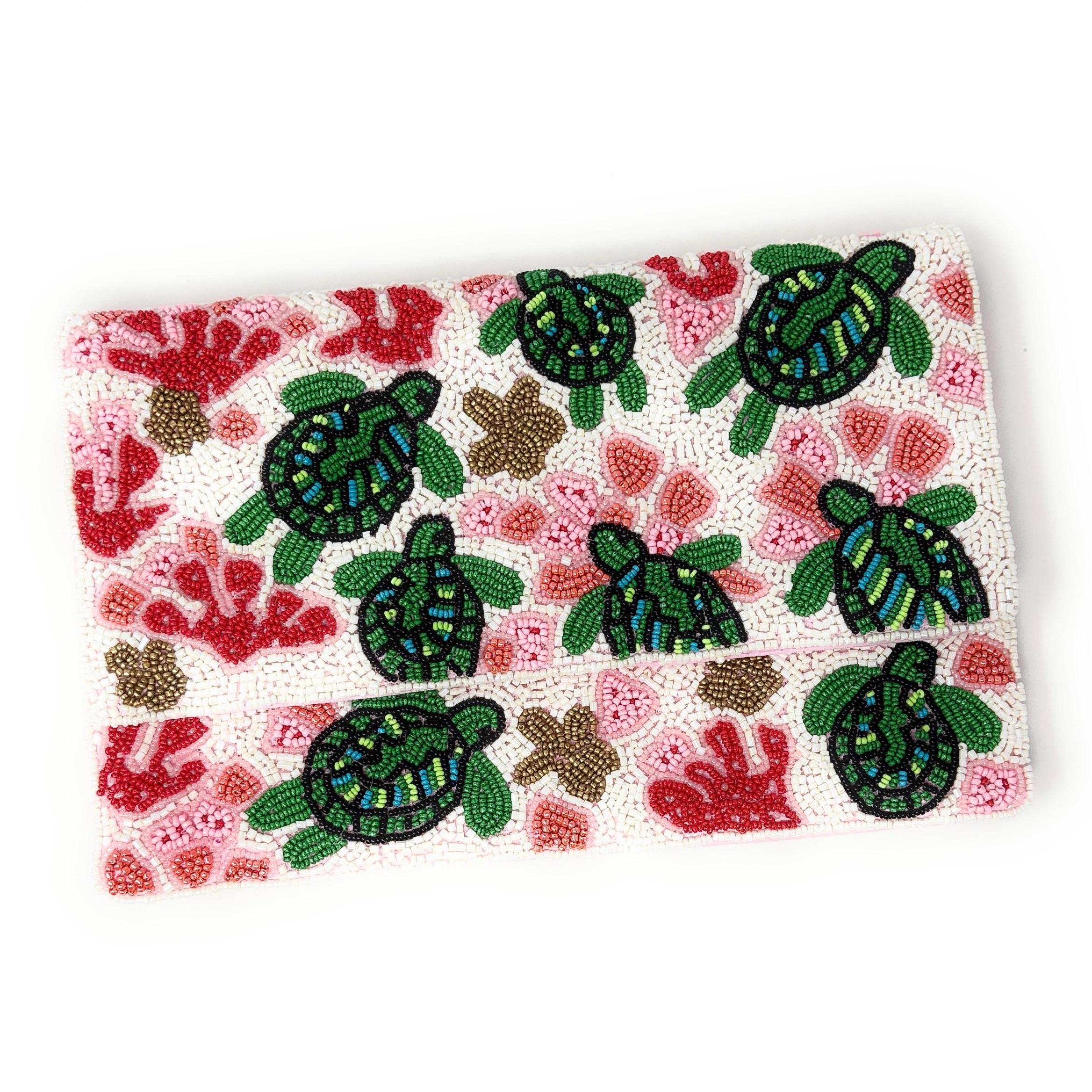 Sea Turtle Beaded Clutch Purse, Stylish Ocean-Inspired Purse Handmade Beaded Clutch, Unique Design Party Clutch Purse, Birthday Gift for Her