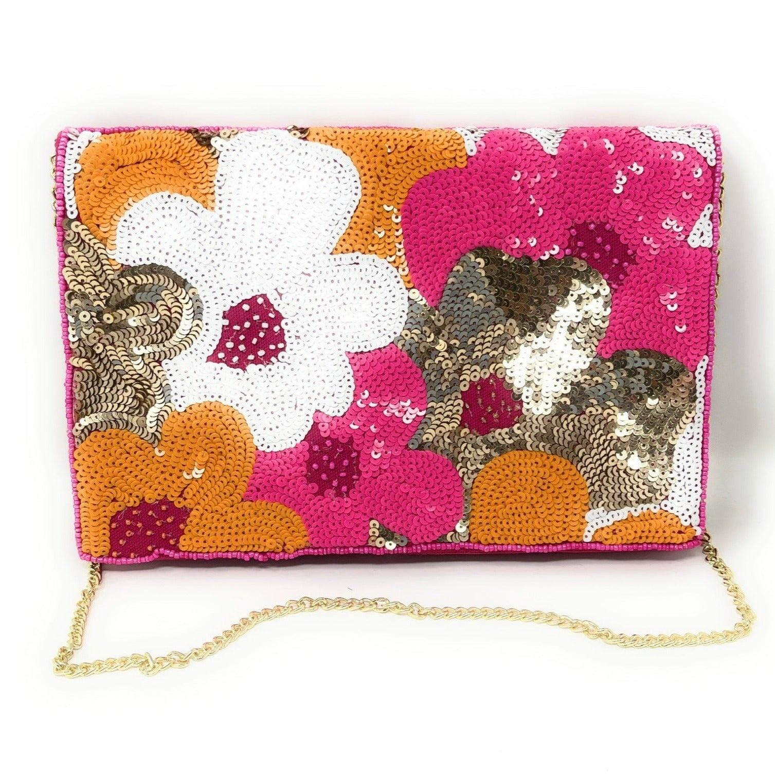 Exquisite Handmade Pink Floral Beaded Clutch - Customizable and Fashionable Accessory, Pink Bead Purse Floral Clutch Purse Pink Party Purse