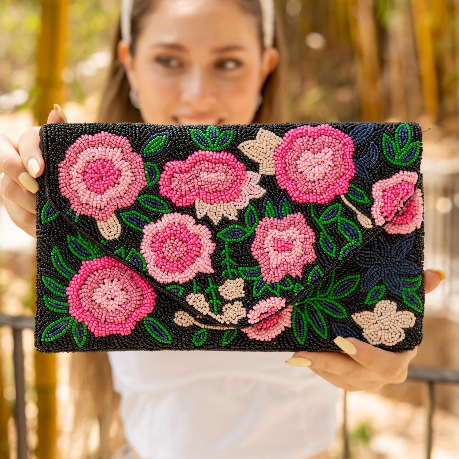 Floral Beaded Clutch Purse, Floral Clutch Bag, Beaded Clutch Purse, Summer Beaded Bag, Party Clutch Purse, Birthday Gift, Floral Bead Clutch