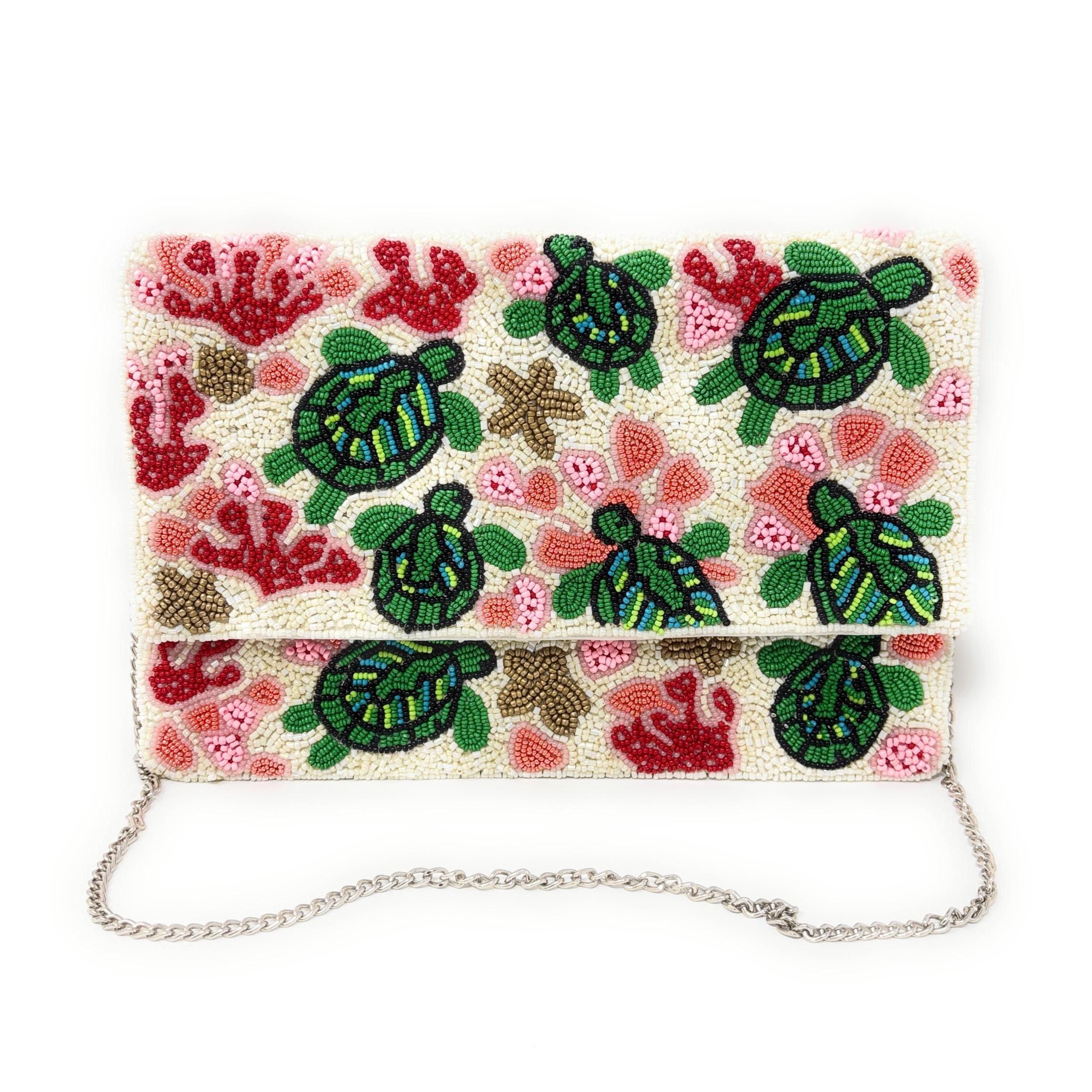 Sea Turtle Beaded Clutch Purse, Stylish Ocean-Inspired Purse Handmade Beaded Clutch, Unique Design Party Clutch Purse, Birthday Gift for Her