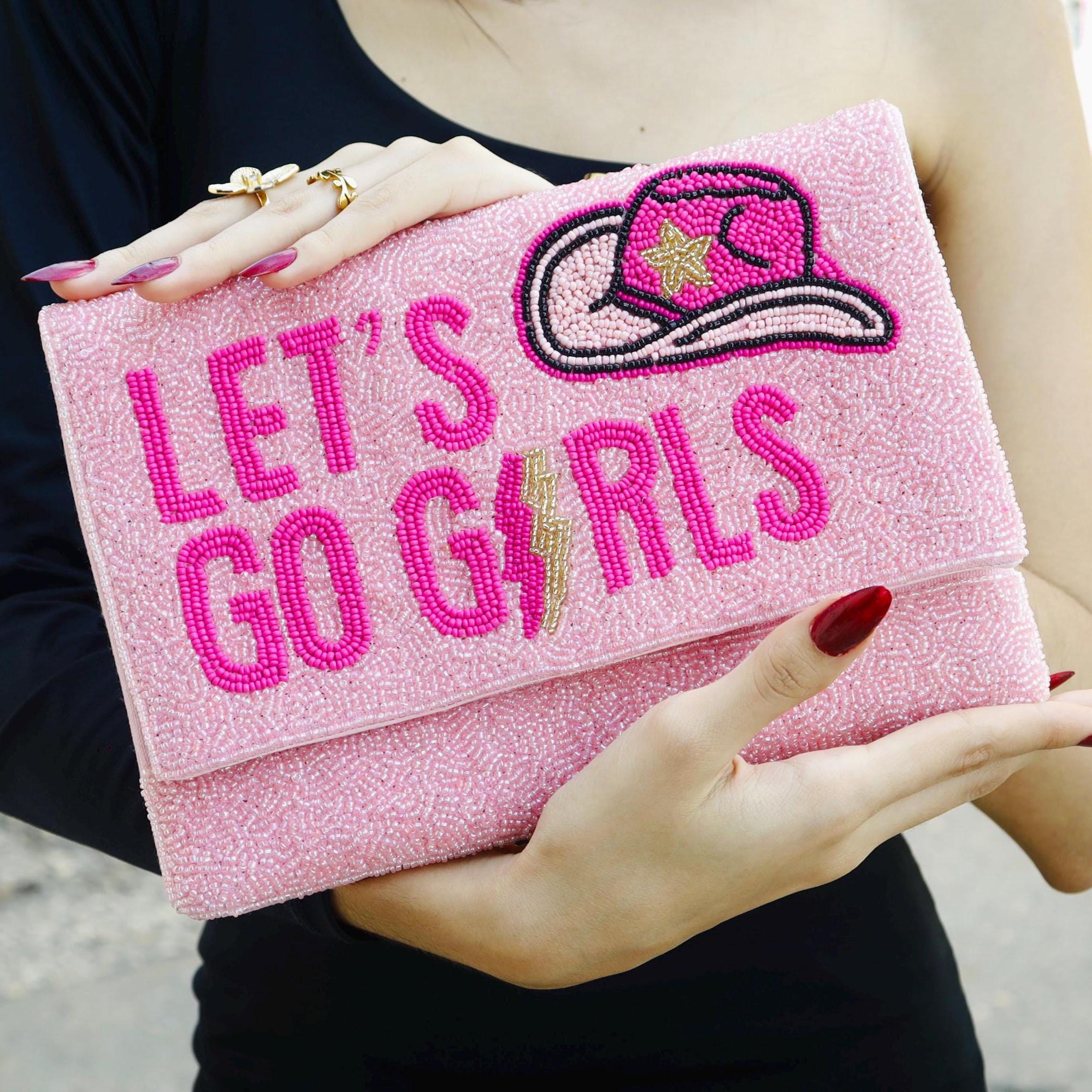 LET'S GO GIRLS Beaded Clutch Purse, Pink Beaded Clutch Bag, Pink Beaded Clutch Purse, Country Girl Gifts, Party Clutch Purse, Birthday Gift