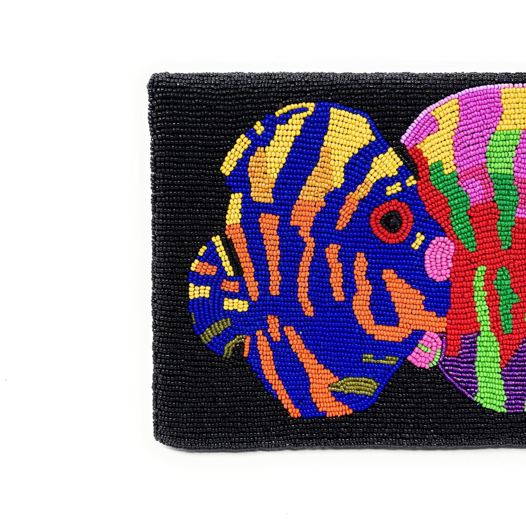 Tropical Fish Beaded Clutch Purse, Black Multicolor Crossbody Bag, Beaded Clutch Purse, Unique Beaded Bag Resort Accessories Beaded Handbag