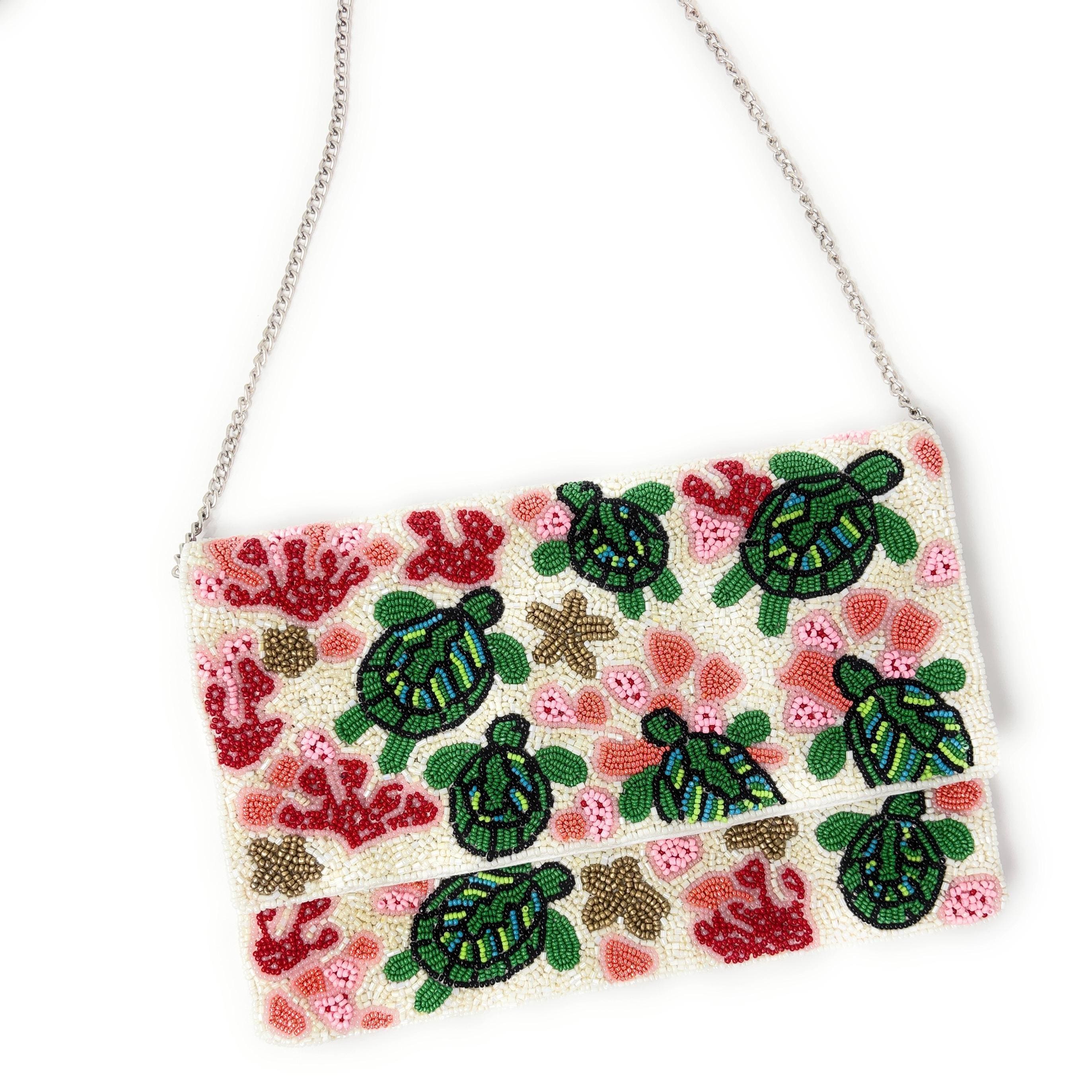Sea Turtle Beaded Clutch Purse, Stylish Ocean-Inspired Purse Handmade Beaded Clutch, Unique Design Party Clutch Purse, Birthday Gift for Her