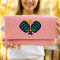 Pickleball Beaded Clutch Purse, Pink Clutch Bag Beaded Clutch Purse Game Day Pickleball Purse, Custom Gifts Pickle-ball Crossbody Purse