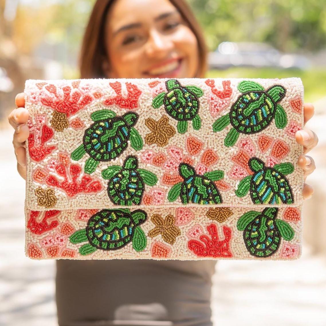 Sea Turtle Beaded Clutch Purse, Stylish Ocean-Inspired Purse Handmade Beaded Clutch, Unique Design Party Clutch Purse, Birthday Gift for Her