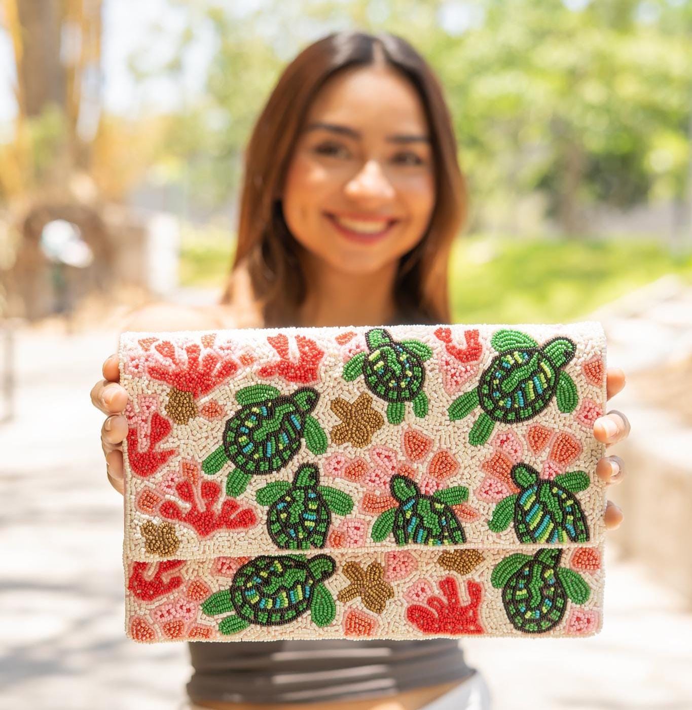 Sea Turtle Beaded Clutch Purse, Stylish Ocean-Inspired Purse Handmade Beaded Clutch, Unique Design Party Clutch Purse, Birthday Gift for Her