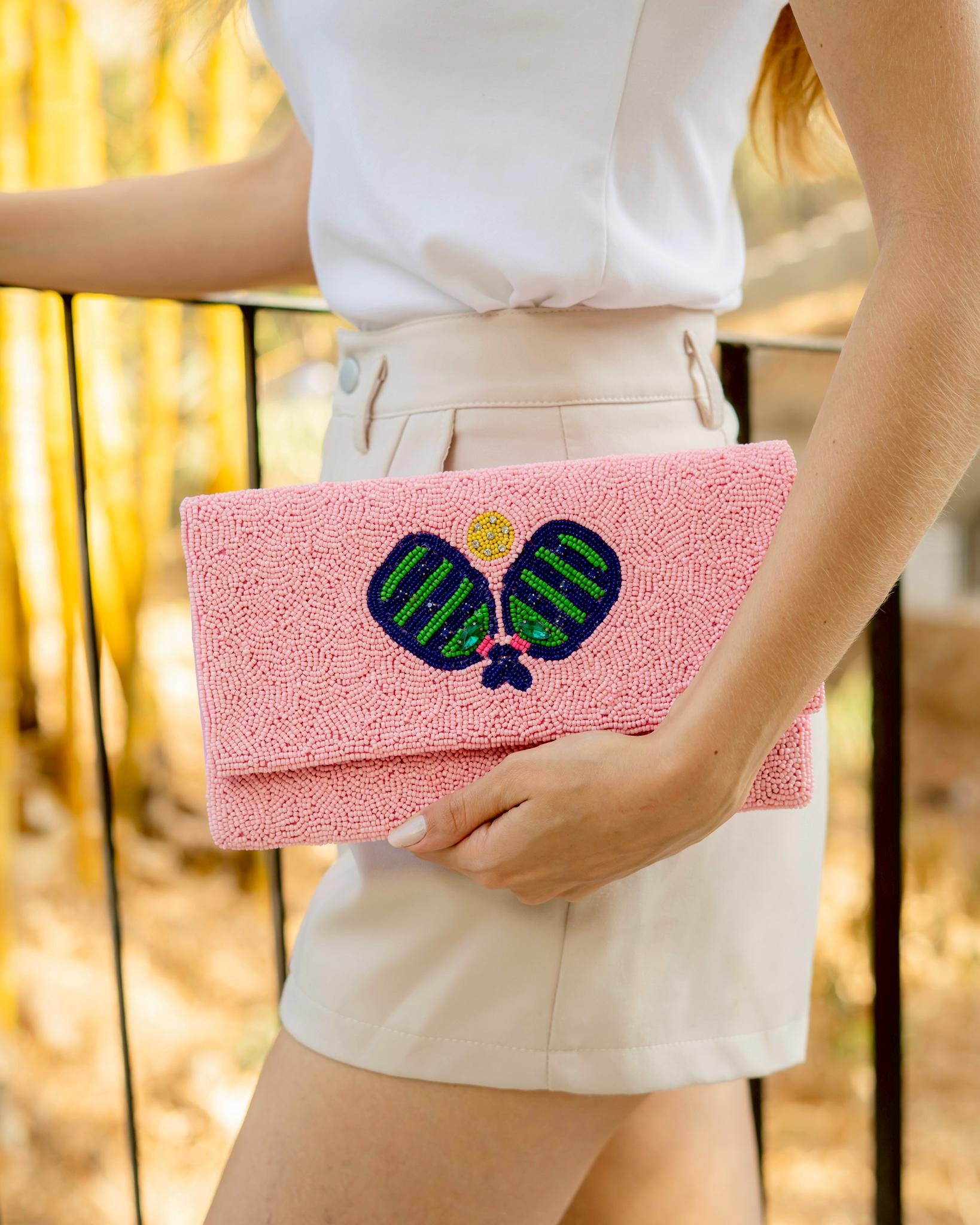 Pickleball Beaded Clutch Purse, Pink Clutch Bag Beaded Clutch Purse Game Day Pickleball Purse, Custom Gifts Pickle-ball Crossbody Purse