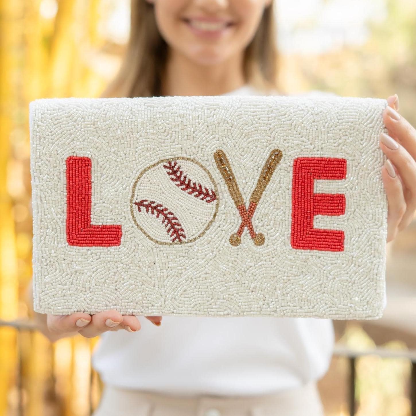 Beaded Baseball Clutch - LOVE - Sports Fan Gift