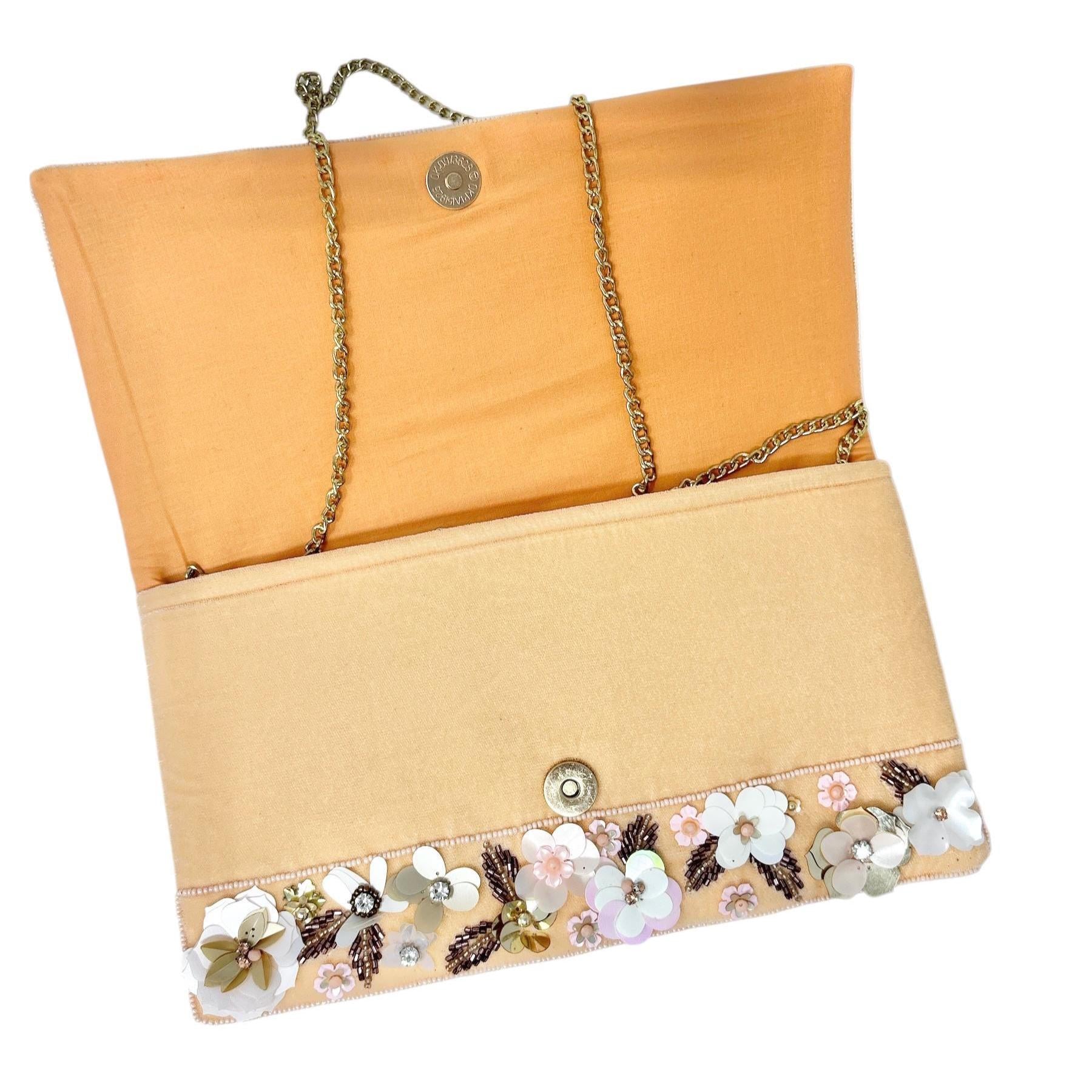 Floral Beaded Clutch, 3D Flower Evening Bag, Bridal Wedding Clutch, Blush Gold Statement Purse, Embellished Formal Bag, Gift for Her