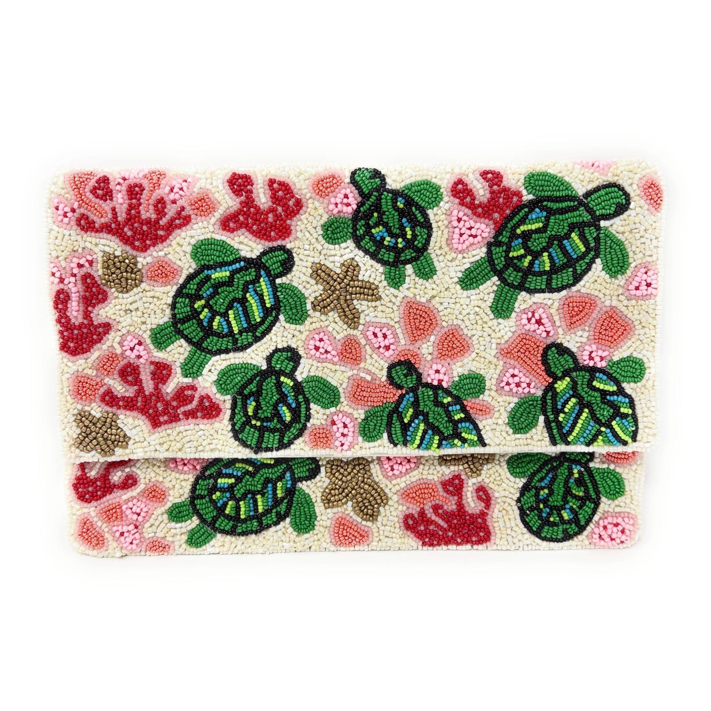 Sea Turtle Beaded Clutch Purse, Stylish Ocean-Inspired Purse Handmade Beaded Clutch, Unique Design Party Clutch Purse, Birthday Gift for Her