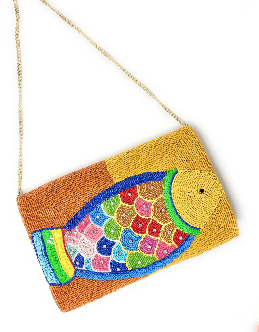 Colorful Fish Beaded Clutch, Handmade Statement Purse with Chain Strap, Tropical Beaded Bag, Summer Vacation Clutch, Unique Gift for Her