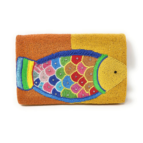 Colorful Fish Beaded Clutch, Handmade Statement Purse with Chain Strap, Tropical Beaded Bag, Summer Vacation Clutch, Unique Gift for Her