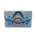Shark Beaded Clutch Bag, Ocean Theme Statement Purse, Handmade Evening Bag with Detachable Chain Strap, Beach Vacation Handbag