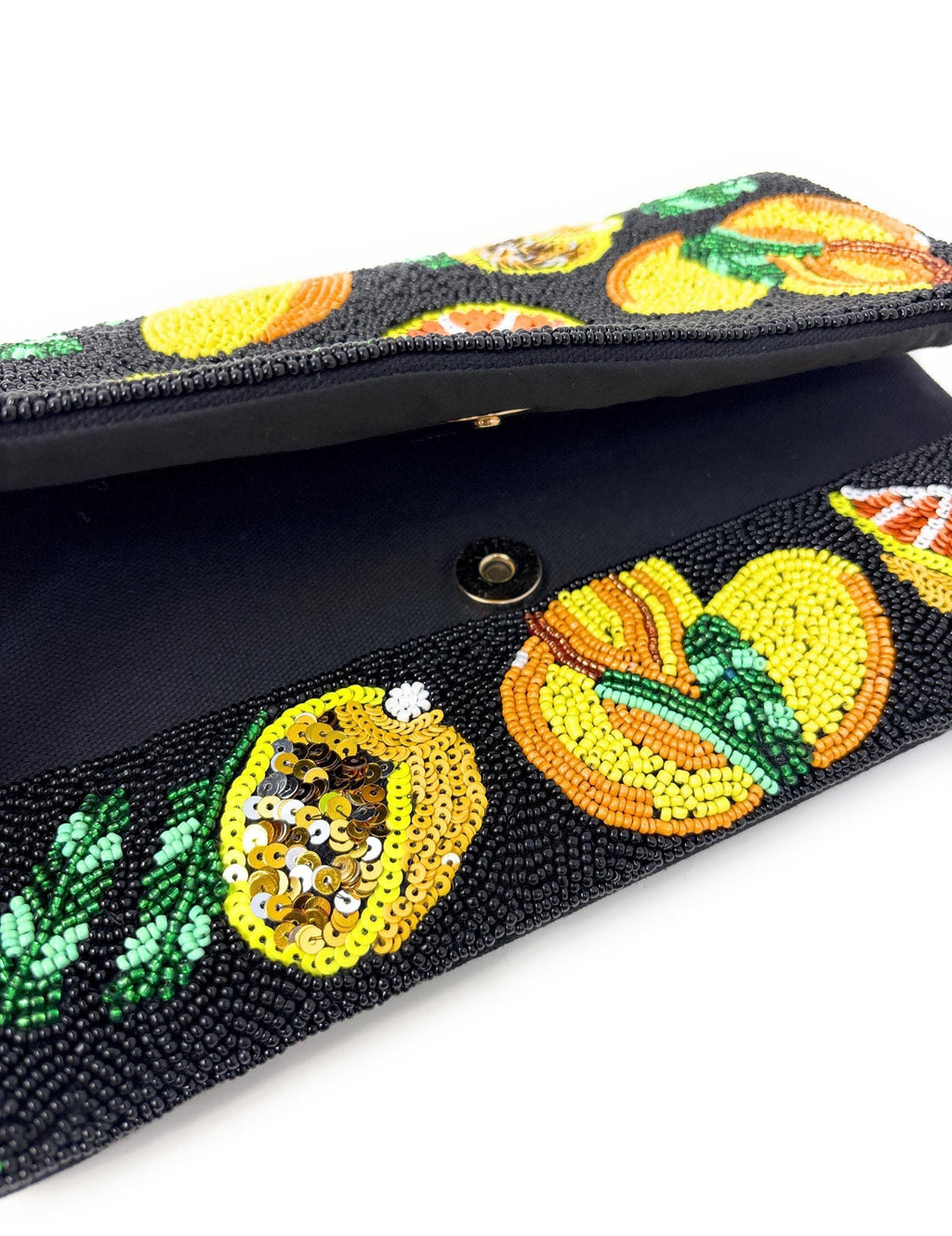 Twine and Love Citrus Beaded Clutch Purse with Removable Chain | Handmade Fruit Evening Bag | Colorful Statement Clutch | Vacation Bag