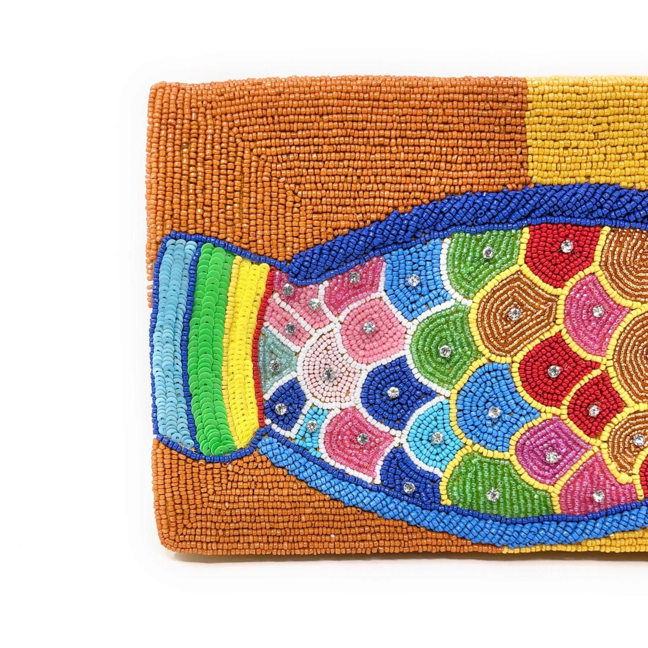 Colorful Fish Beaded Clutch, Handmade Statement Purse with Chain Strap, Tropical Beaded Bag, Summer Vacation Clutch, Unique Gift for Her