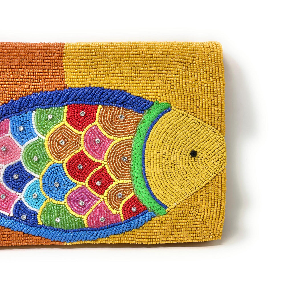Colorful Fish Beaded Clutch, Handmade Statement Purse with Chain Strap, Tropical Beaded Bag, Summer Vacation Clutch, Unique Gift for Her