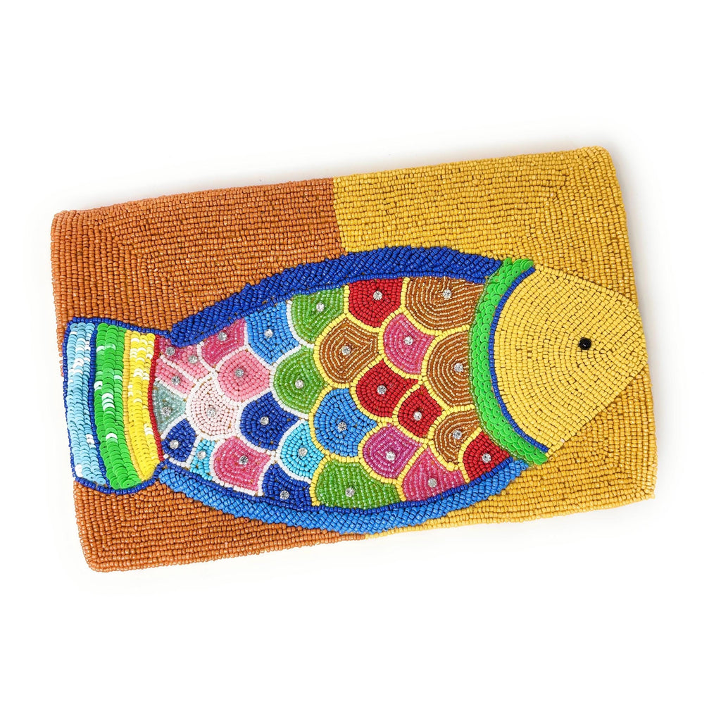 Colorful Fish Beaded Clutch, Handmade Statement Purse with Chain Strap, Tropical Beaded Bag, Summer Vacation Clutch, Unique Gift for Her