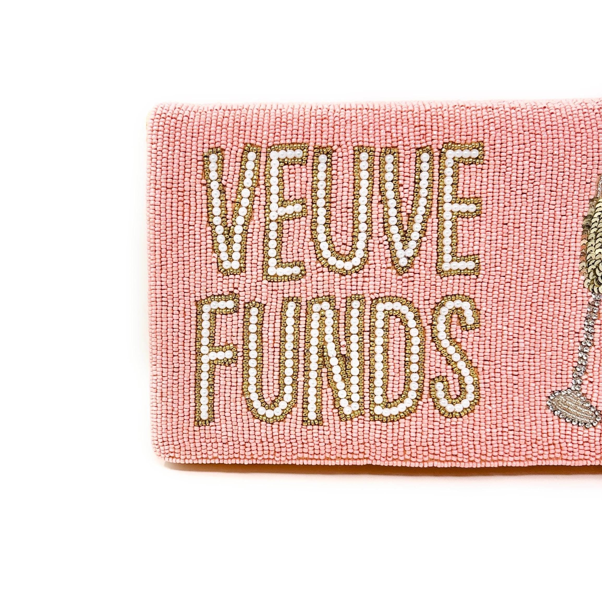 Veuve Funds Beaded Clutch, Champagne Theme Purse, Bachelorette Party Bag, Pink Statement Evening Bag with Chain Strap