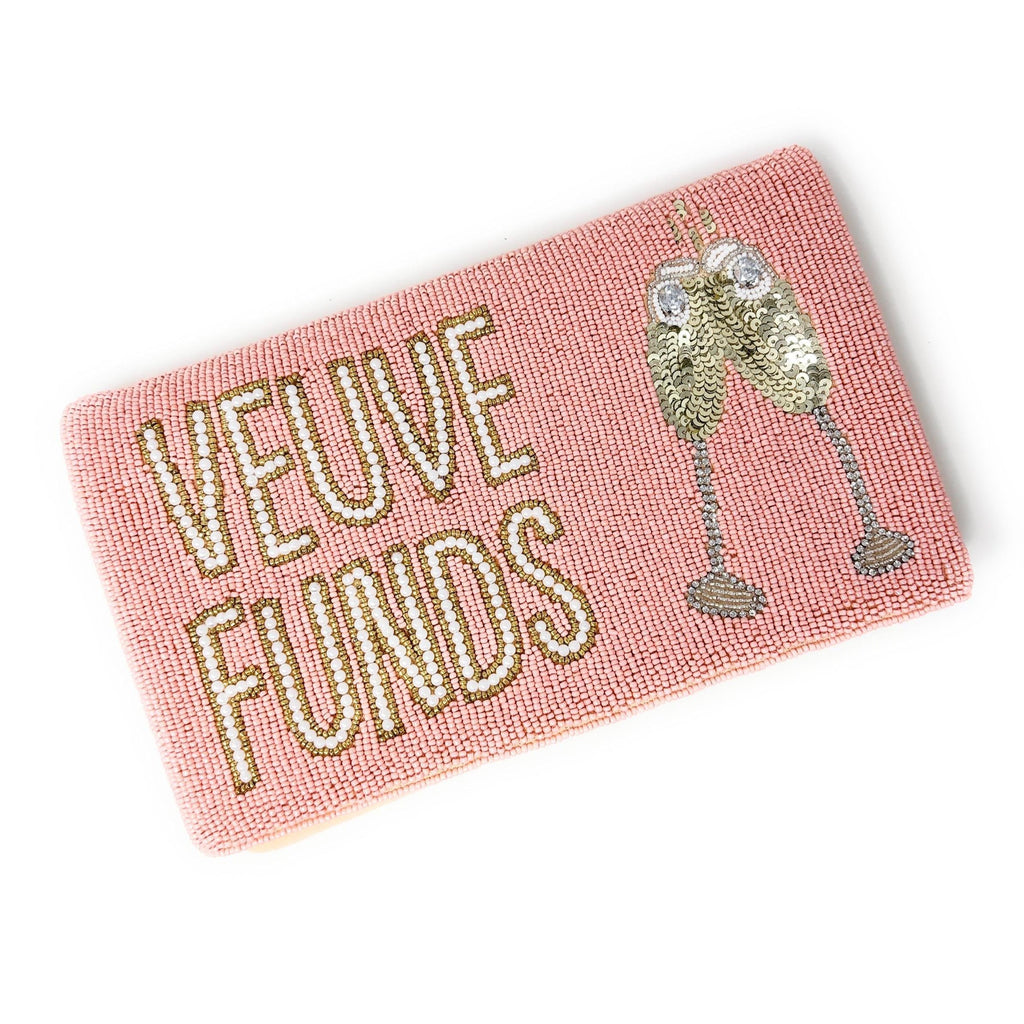 Veuve Funds Beaded Clutch, Champagne Theme Purse, Bachelorette Party Bag, Pink Statement Evening Bag with Chain Strap