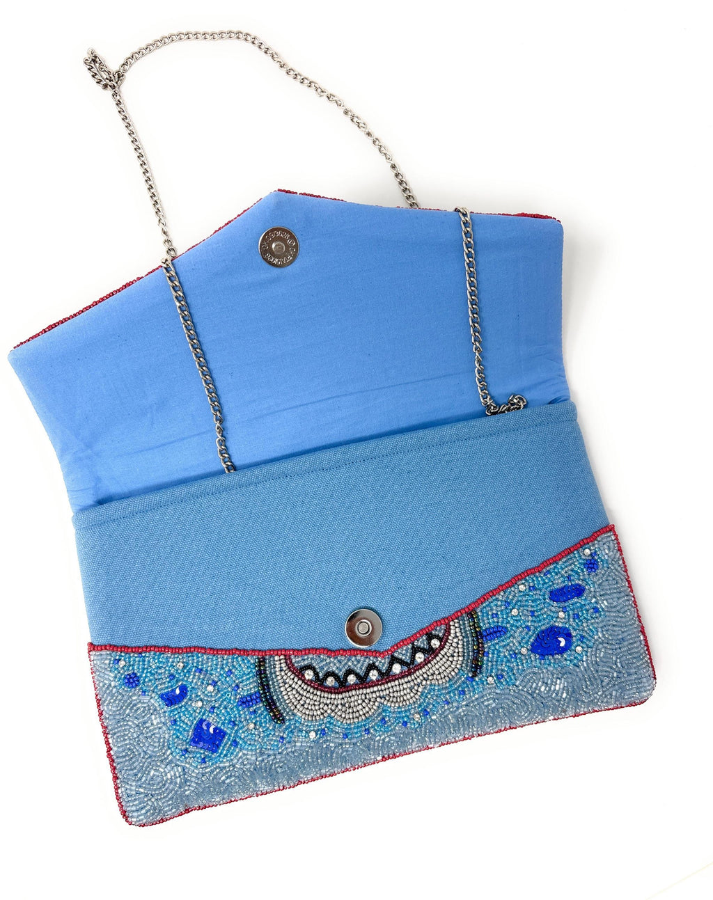 Shark Beaded Clutch Bag, Ocean Theme Statement Purse, Handmade Evening Bag with Detachable Chain Strap, Beach Vacation Handbag