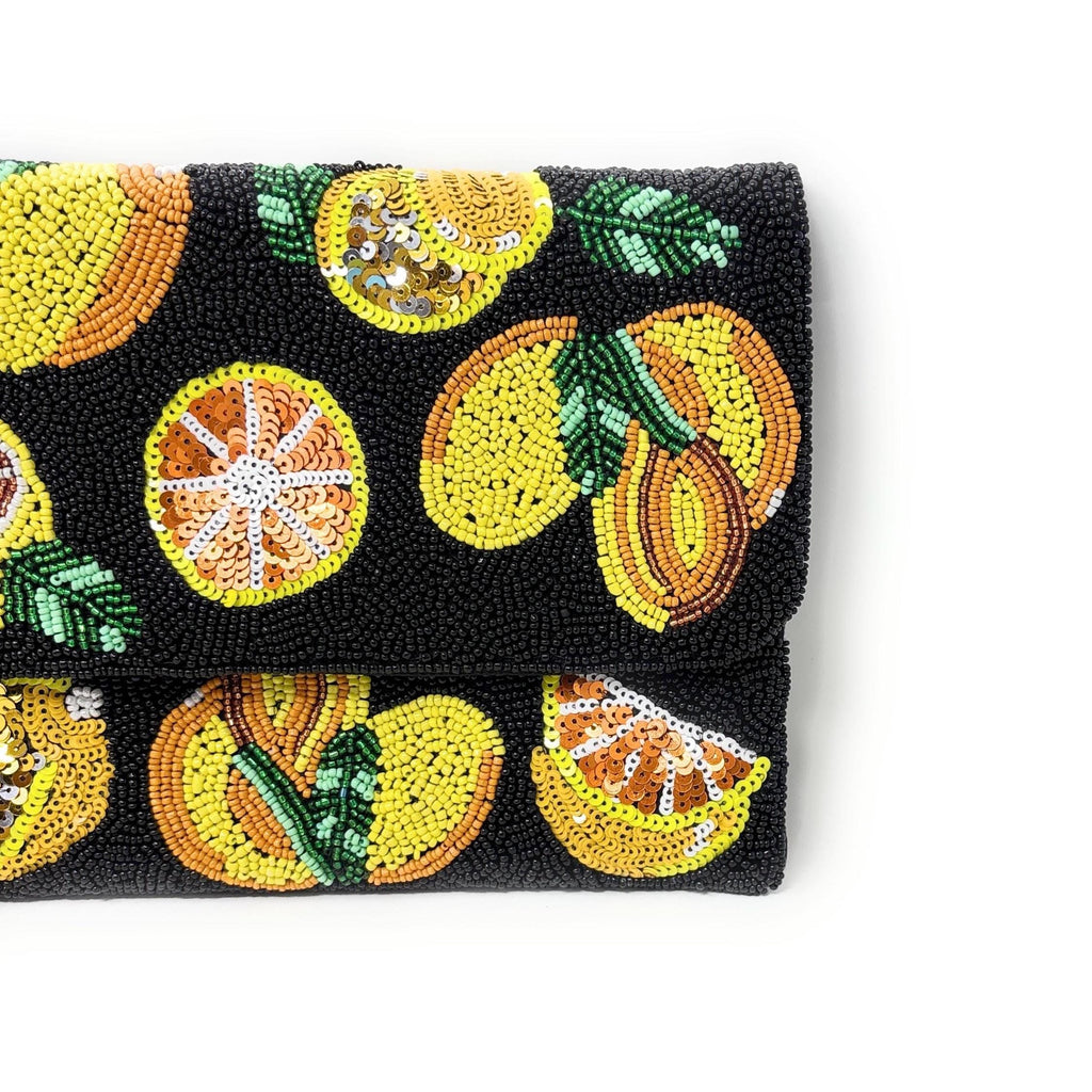 Twine and Love Citrus Beaded Clutch Purse with Removable Chain | Handmade Fruit Evening Bag | Colorful Statement Clutch | Vacation Bag